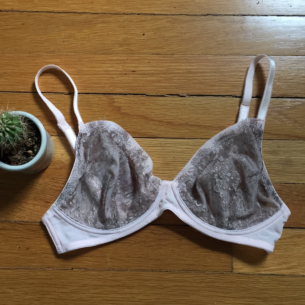 Intimately free people light pink & grey lace bra